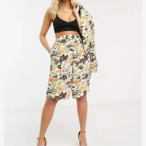 Topshop Idol Cream Floral Bloom Print City Wide Leg Size 8 Knee Length‎ - Picture 1 of 9